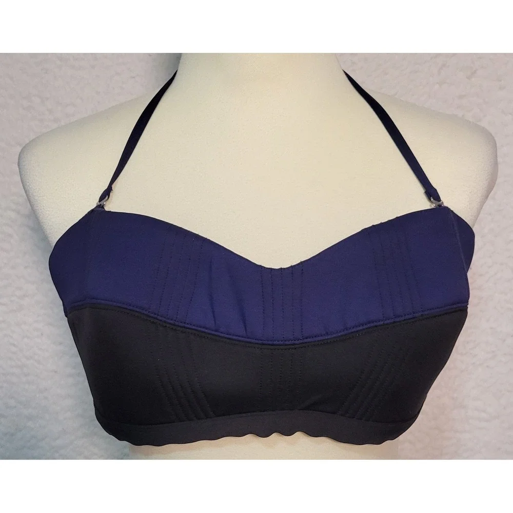Athleta Bikini Swim Top Size XL Blue Black Swimwear Beach Swimsuit 1978